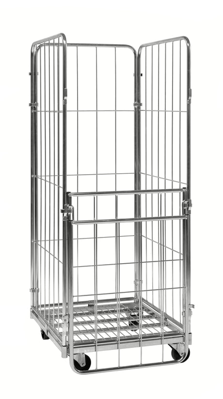 hög, grå rullcontainer på hjul